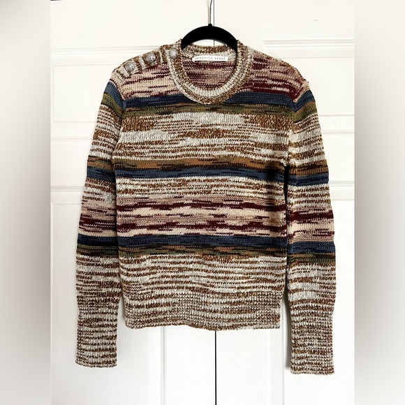 Veronica Beard Sohani Metallic Space-Dyed Cotton Sweater Size XS Shoulder Button - Picture 11 of 12